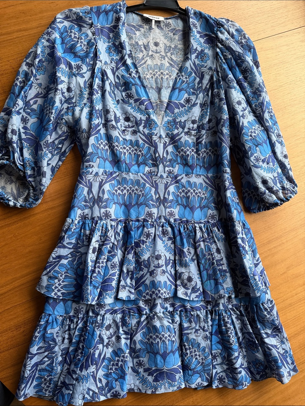 NWT Sandro Blue Floral Tiered Dress